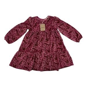 Mini Boden Girls Pink Tiered Velour Dress Size 4-5Y Long Sleeve Soft